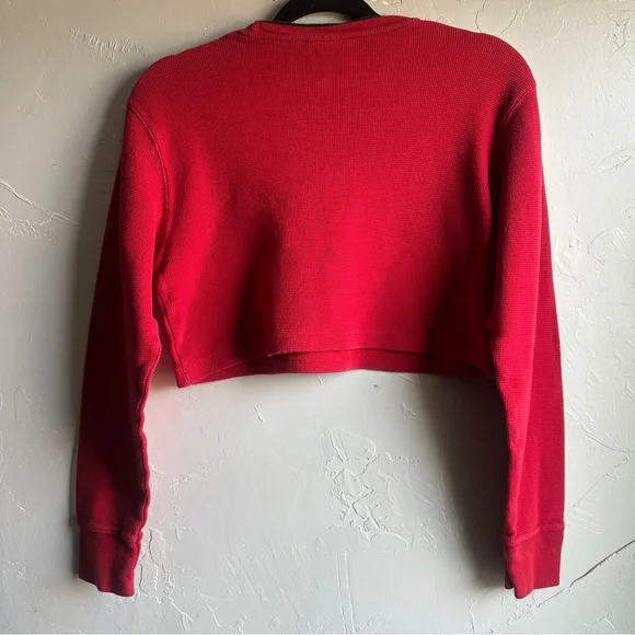 Polo Ralph Lauren Red Waffle Knit Crop Top Preppy Y2K Baby Tee Thermal Sz S - Picture 8 of 10